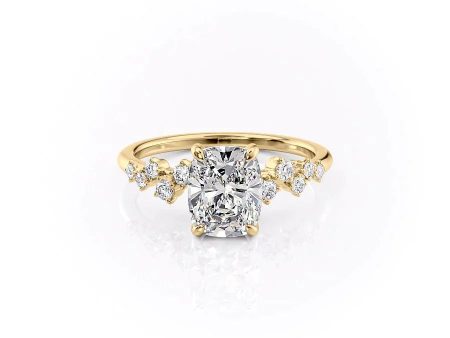 The Mia Set With A 4.5 Carat Elongated Cushion Moissanite Online Sale