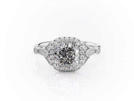 The Halo Stephanie Set With A 2 Carat Cushion Lab Diamond Hot on Sale