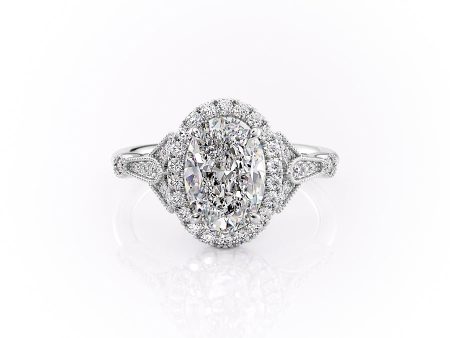 The Halo Stephanie Set With A 2.5 Carat Oval Lab Diamond For Sale