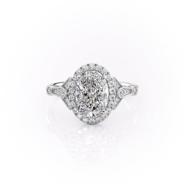 The Halo Stephanie Set With A 2.5 Carat Oval Lab Diamond For Sale