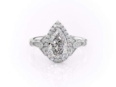 The Halo Stephanie Set With A 1.5 Carat Pear Lab Diamond Online Hot Sale