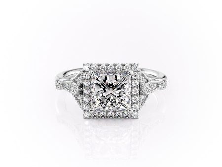 The Halo Stephanie Set With A 2.5 Carat Princess Lab Diamond Online now