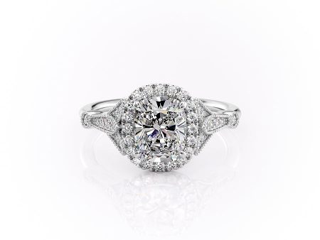 The Halo Stephanie Set With A 1 Carat Elongated Cushion Lab Diamond For Discount