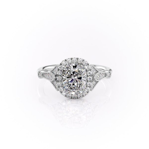 The Halo Stephanie Set With A 1 Carat Elongated Cushion Lab Diamond For Discount