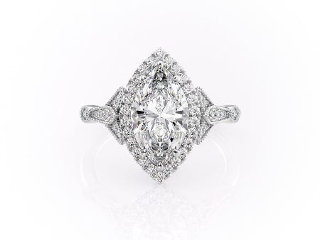 The Halo Stephanie Set With A 2.5 Carat Marquise Lab Diamond on Sale