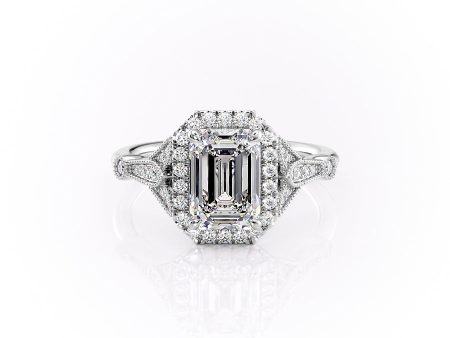 The Halo Stephanie Set With A 2.5 Carat Emerald Lab Diamond Cheap