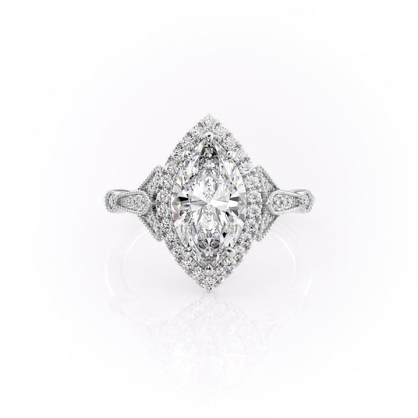 The Halo Stephanie Set With A 1.5 Carat Marquise Lab Diamond For Discount